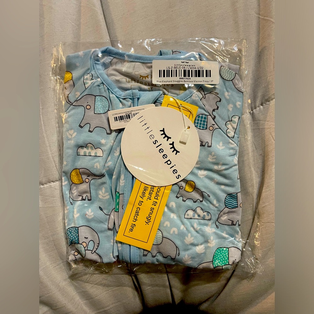 Blue Elephant Snuggles Bamboo Viscose Zippy Pajamas 3T
